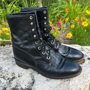 Vintage 90s Justin Roper Black Lace Up Kilte Cowgirl Western Boots 7B Style L506